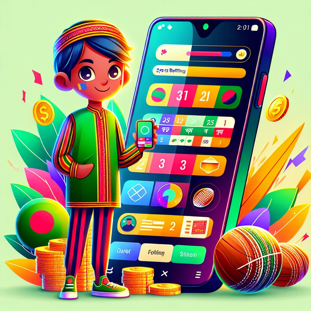 Taka888 themed cartoon bettor with sports icons and coins